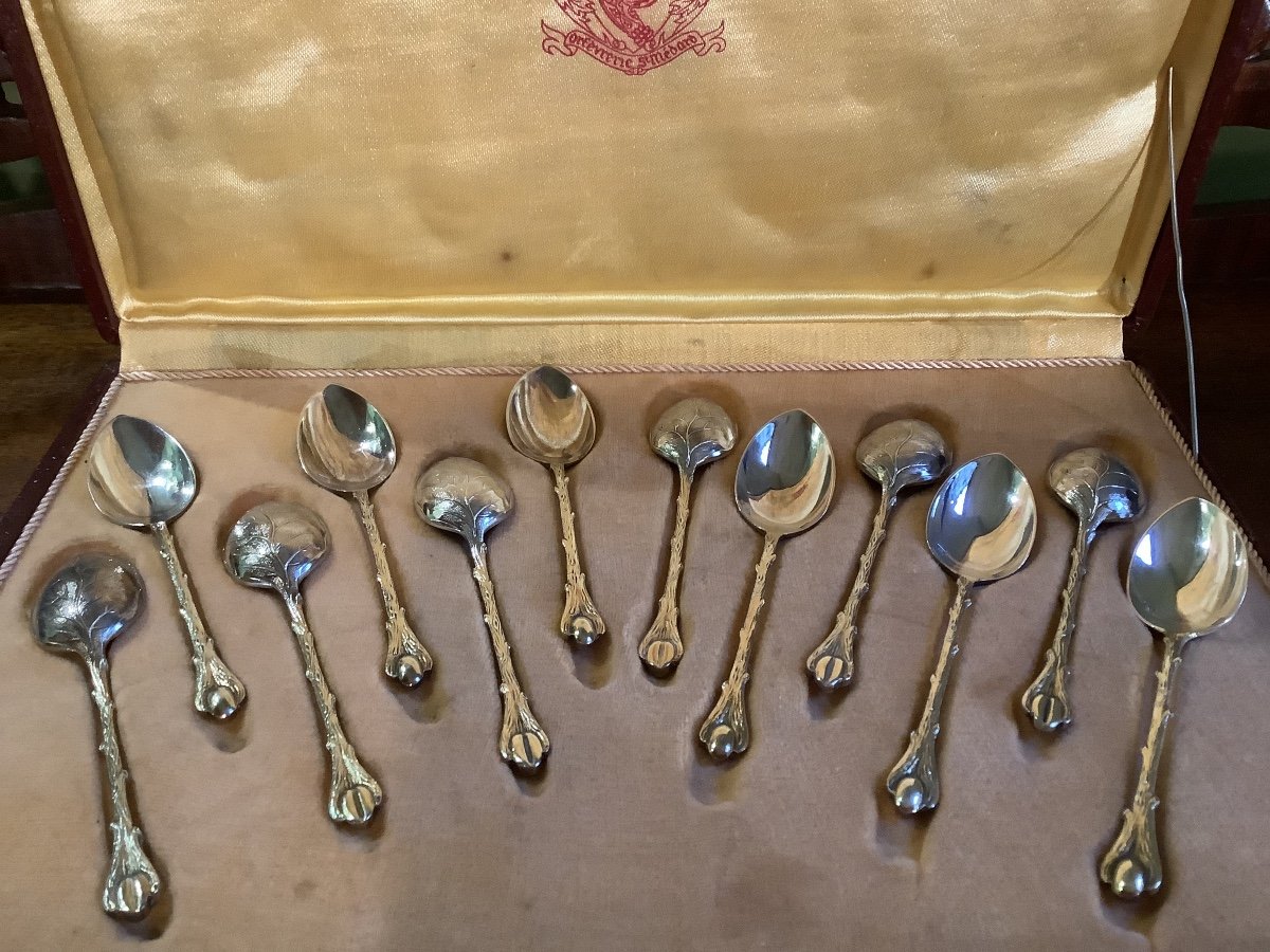 12 cucchiaini da caffè in argento epoca 1900 Francia-photo-3